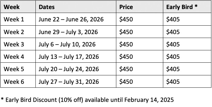 Summer Camp 2026-Tuition Table & Early Bird Discount